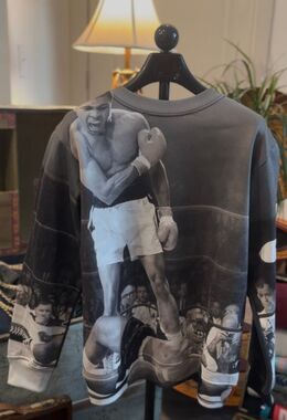 Vintage 90's Sneak Gallery Muhammad Ali All Over Black & White Pullover Sweatshi